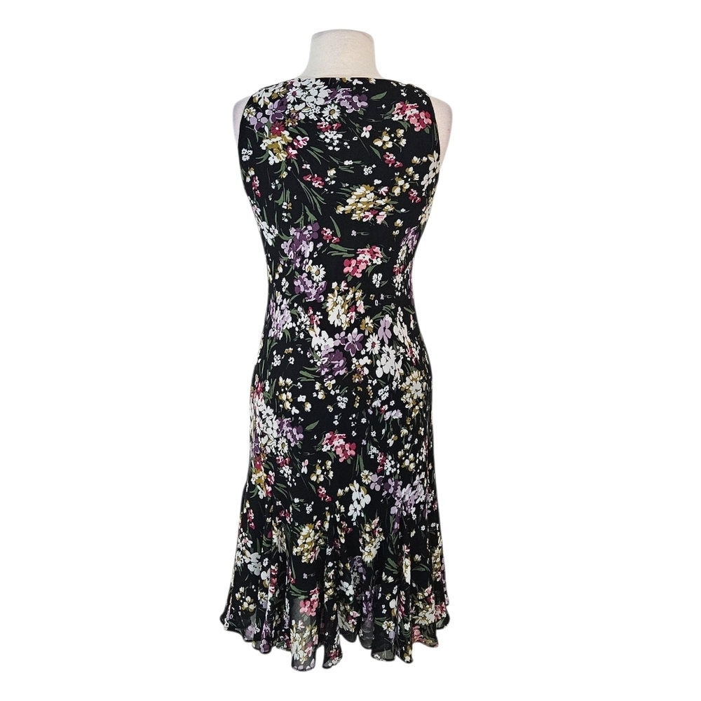 Ralph Lauren Chaps Black Floral Print Ruffle Hem Dress - Picture 2 of 7